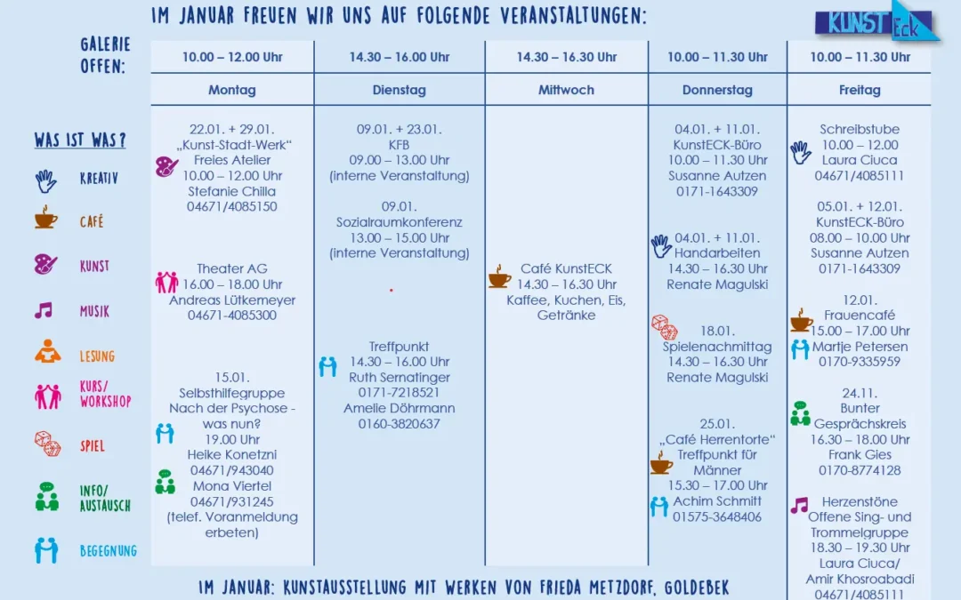 Veranstaltungen vom KunstECK im Januar 2024