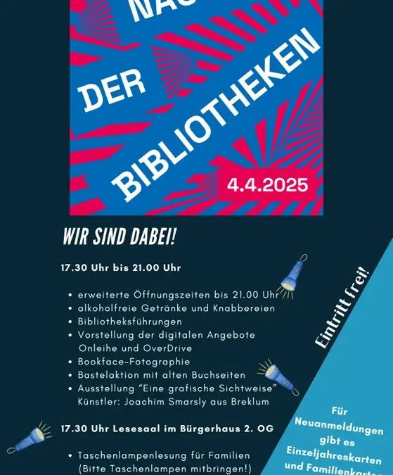 Nacht der Bibliotheken 2025 – Stadtbücherei Bredstedt macht mit!